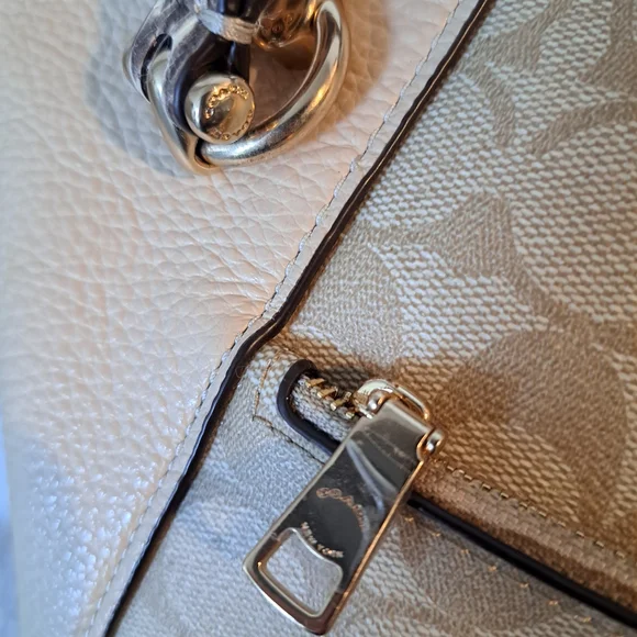 COACH Kacey Satchel Signature Crossbody Handbag Cream Snake Leather Exotic - Picture 10 of 13